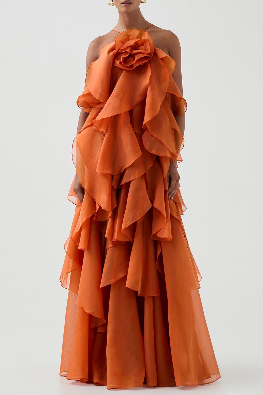 3d flower halter neck frill maxi dress 3D Flower Halter Neck Frill Maxi Dress JardinVue