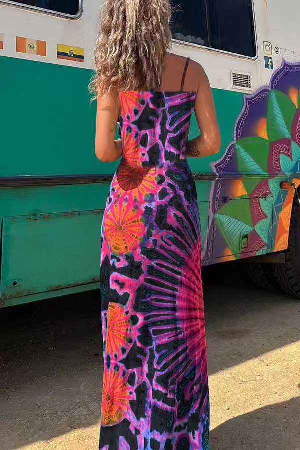 Tie-dye Printed Strappy Stretch Dress