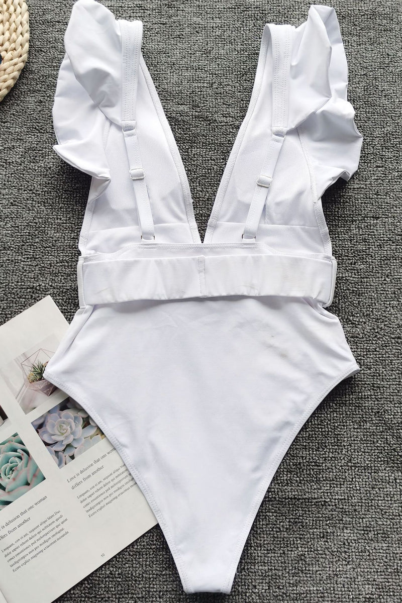 Stitching Ruffled One-piece Swimsuit (2 Colors)