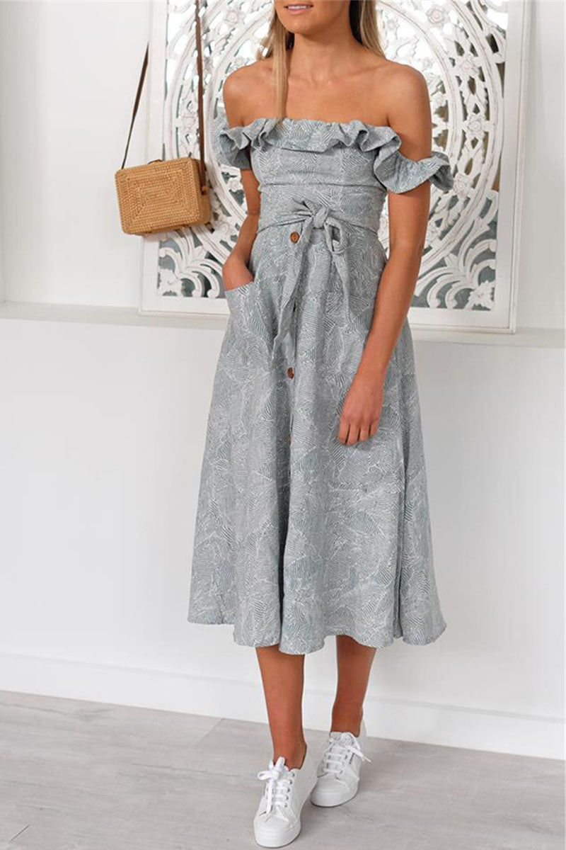 Fashion Street Print Patchwork Off the Shoulder A Line Dresses