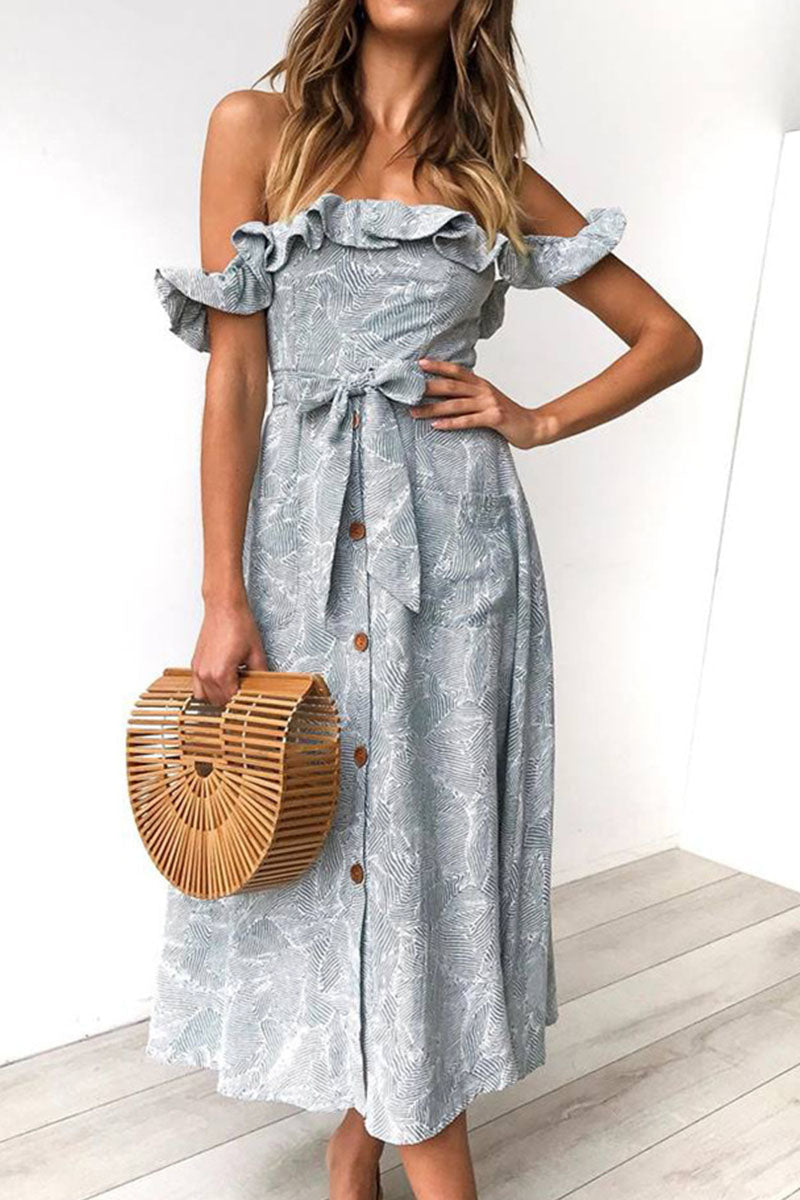 Fashion Street Print Patchwork Off the Shoulder A Line Dresses