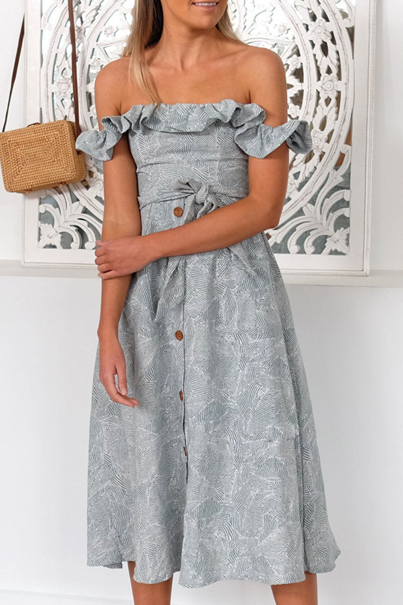 Fashion Street Print Patchwork Off the Shoulder A Line Dresses