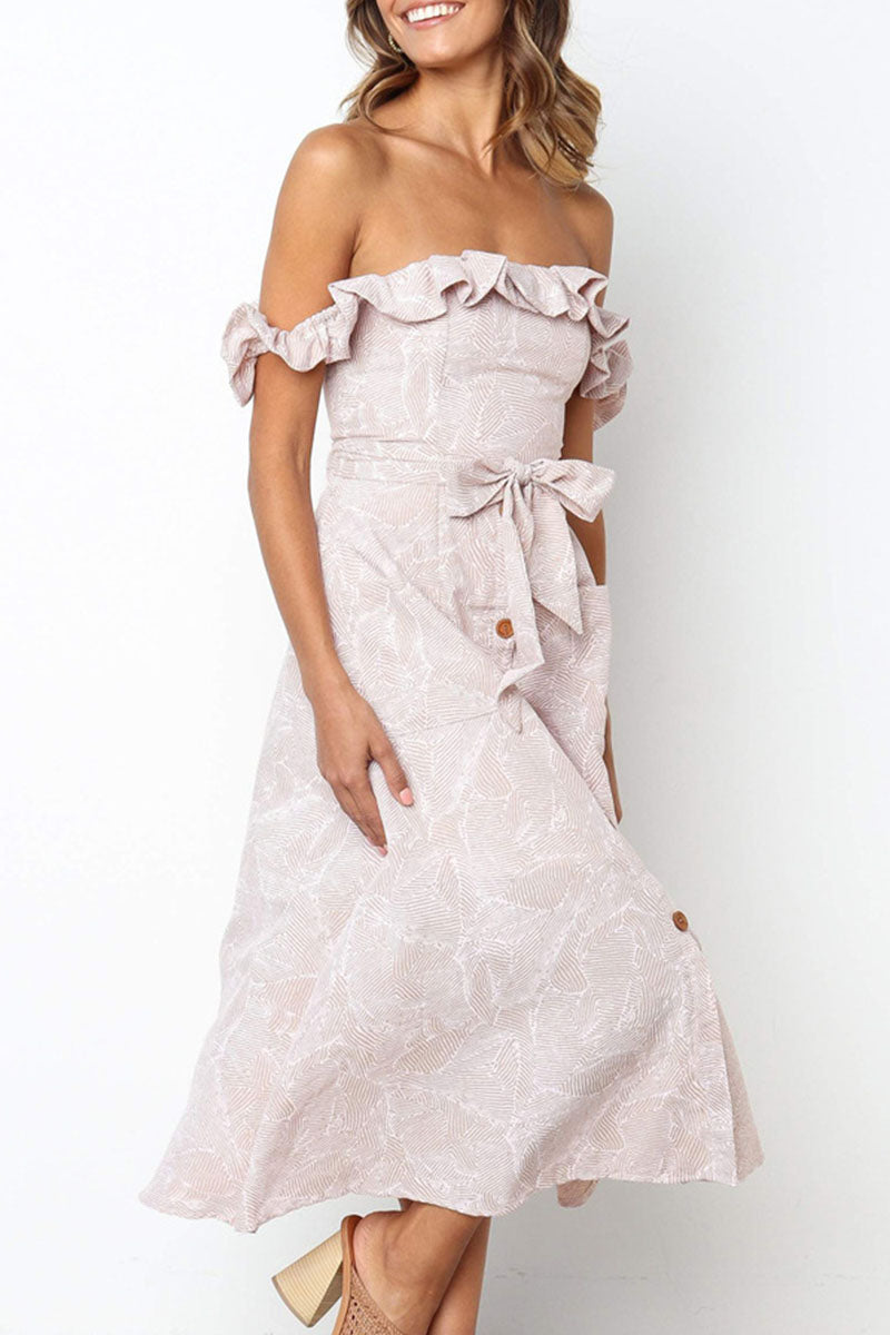 Fashion Street Print Patchwork Off the Shoulder A Line Dresses