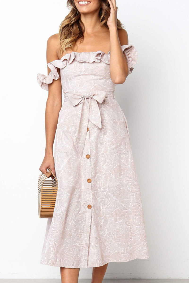 Fashion Street Print Patchwork Off the Shoulder A Line Dresses