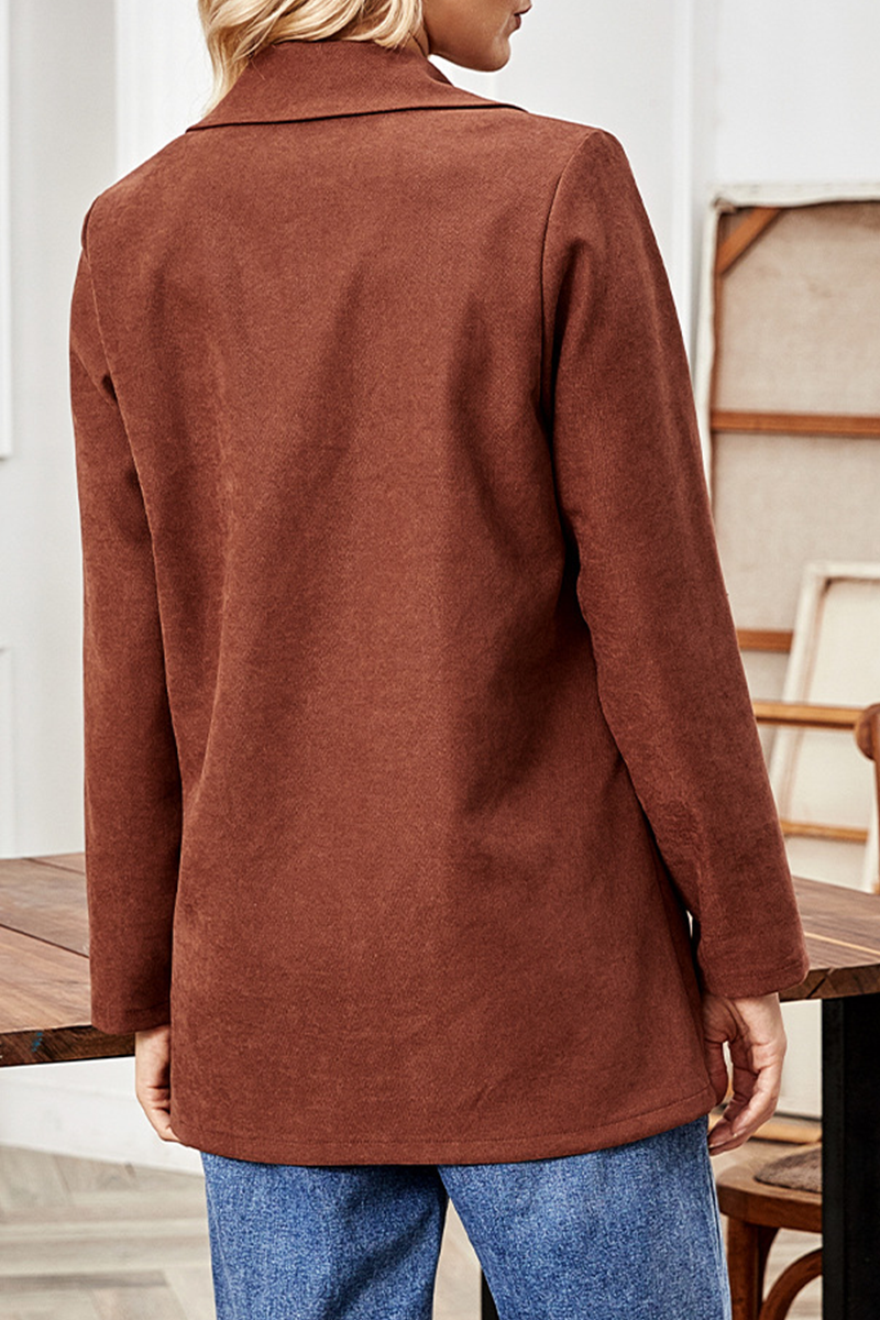 Casual Solid Split Joint Buttons Turn-back Collar Outerwear
