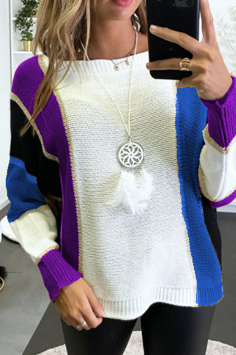 Casual Patchwork Contrast O Neck Tops