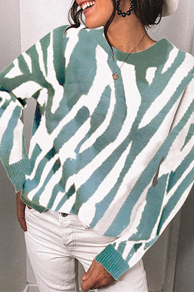 Street Striped Split Joint Contrast O Neck Tops