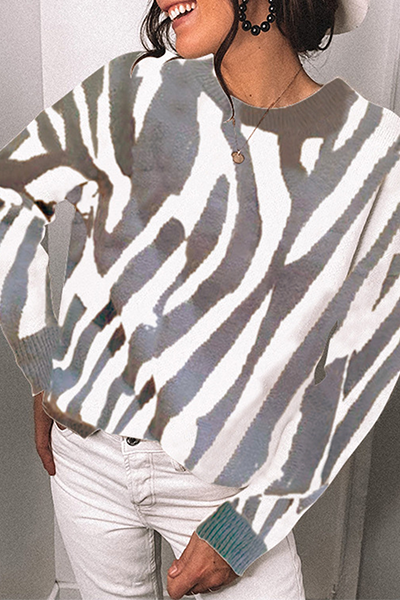 Street Striped Split Joint Contrast O Neck Tops