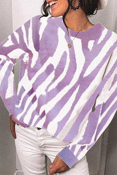 Street Striped Split Joint Contrast O Neck Tops