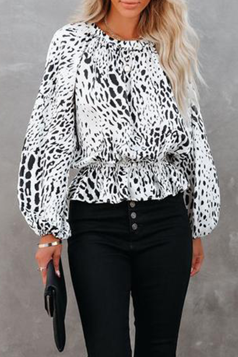 Elegant Leopard Split Joint Fold O Neck Tops