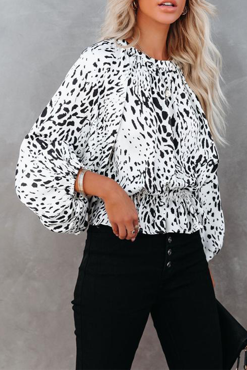 Elegant Leopard Split Joint Fold O Neck Tops