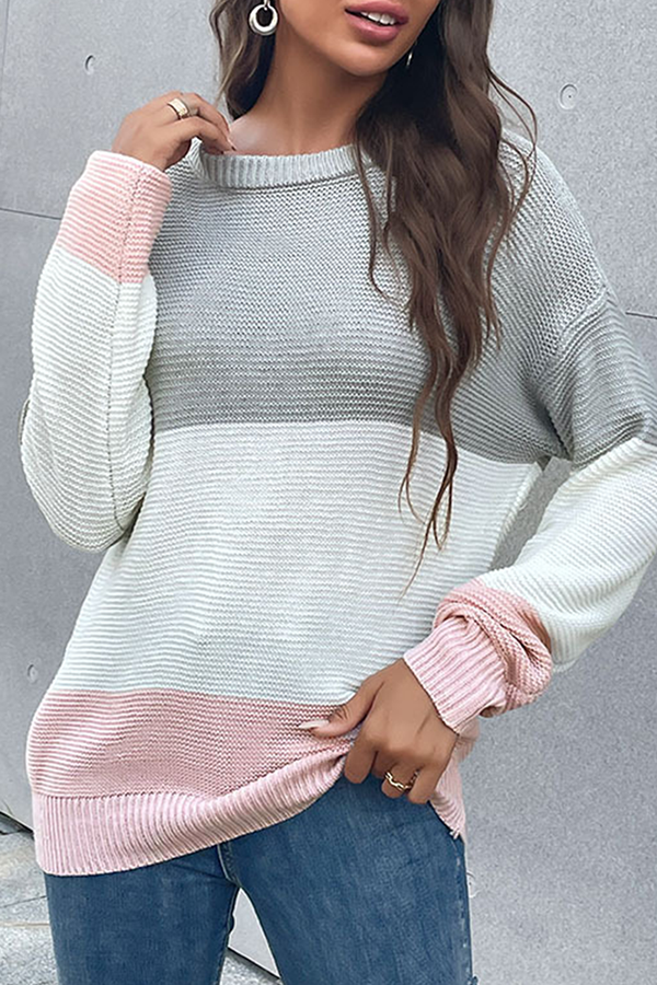 Casual Patchwork Basic Contrast O Neck Tops