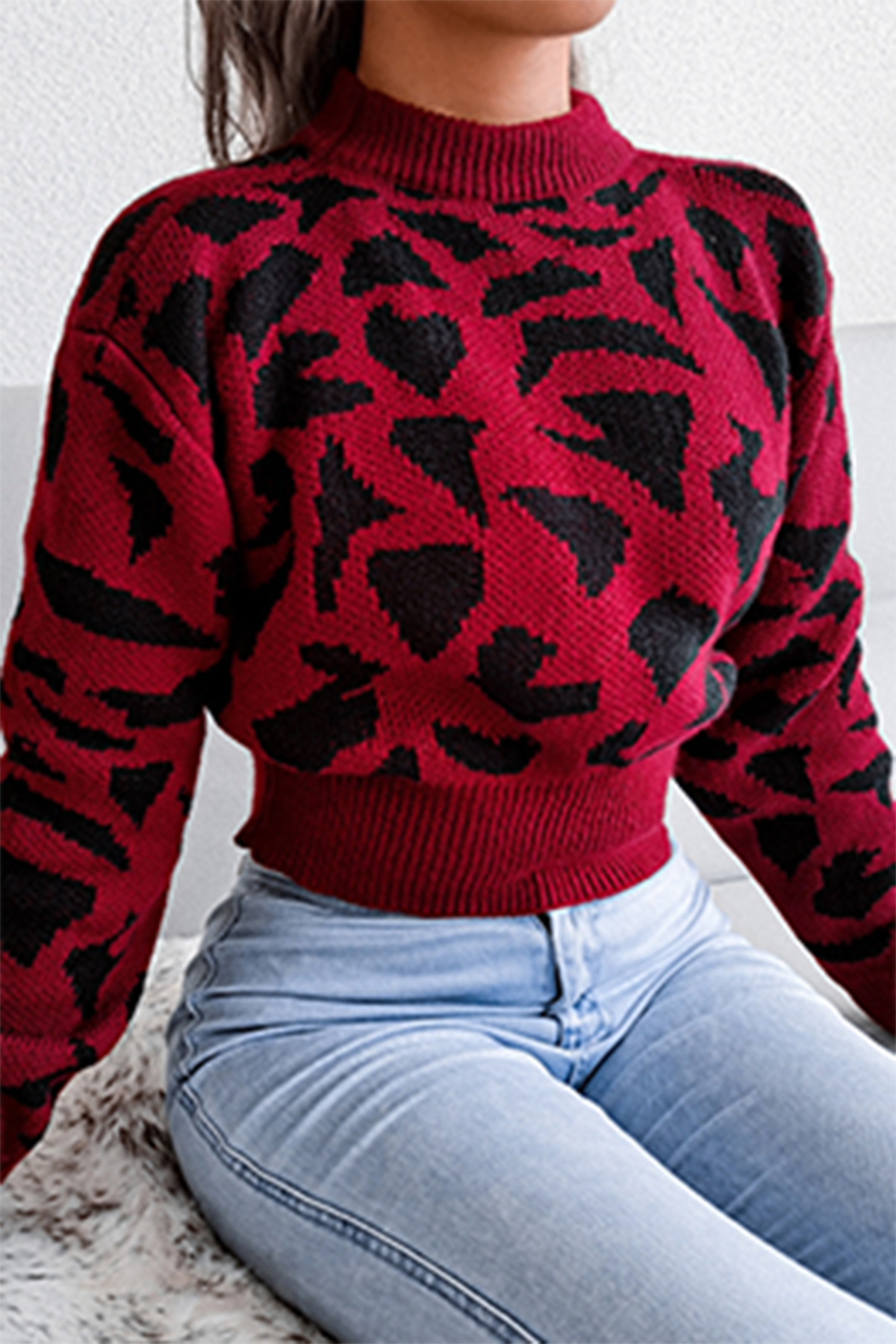 Casual Print Split Joint Contrast O Neck Tops