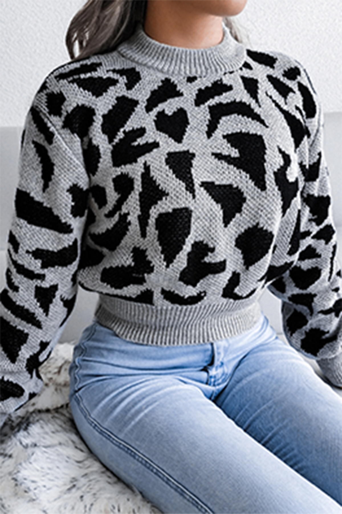 Casual Print Split Joint Contrast O Neck Tops