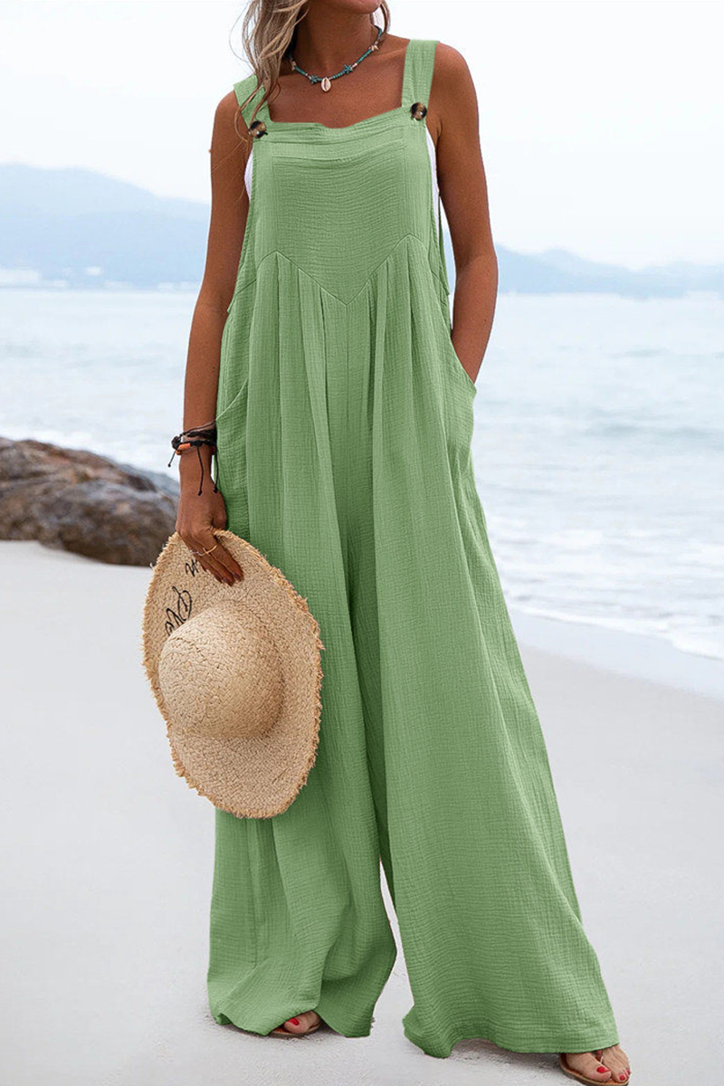 Casual Solid Split Joint Square Collar Loose Jumpsuits(13 Colors)