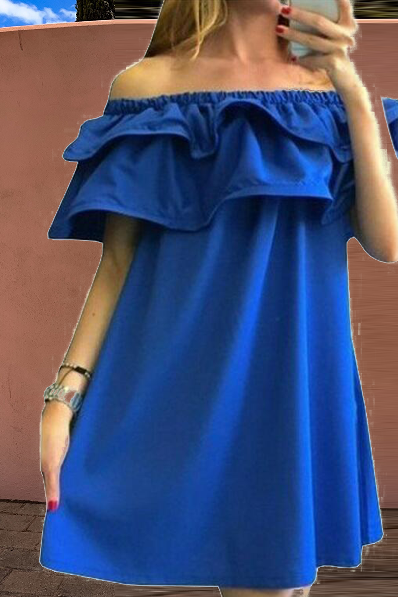 Fashion Solid Flounce Off the Shoulder Straight Dresses(3 colors)