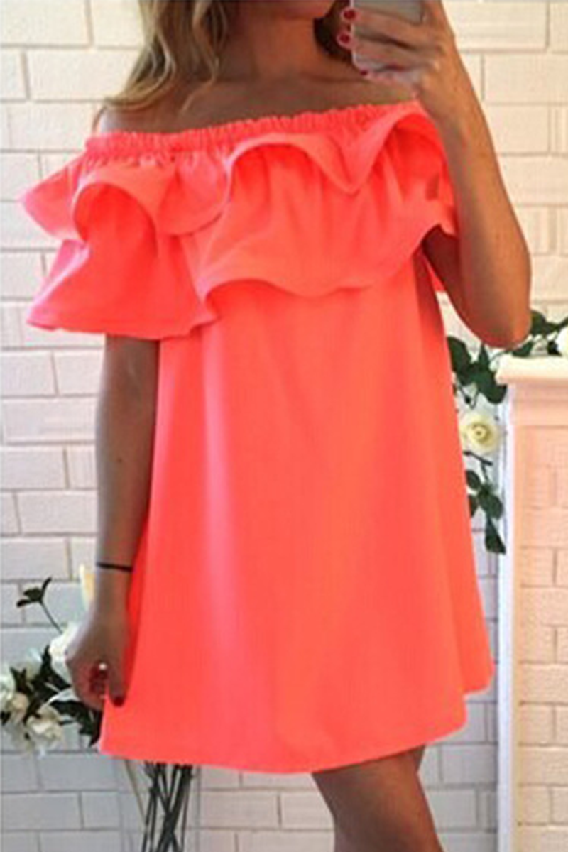 Fashion Solid Flounce Off the Shoulder Straight Dresses(3 colors)