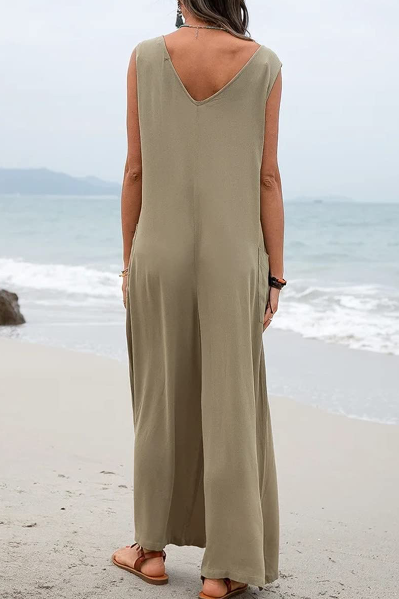 Casual Solid Patchwork U Neck Straight Jumpsuits(5 colors)