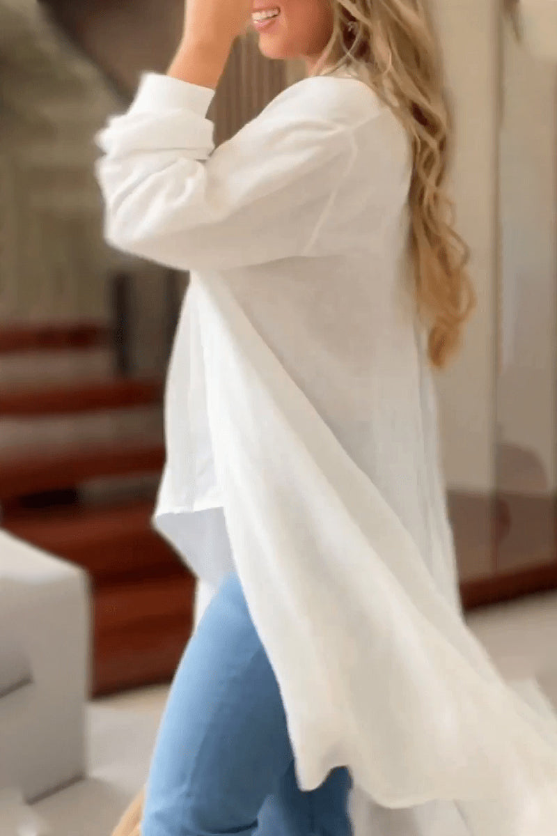 Elegant Solid Asymmetrical Solid Color Shirt Collar Tops