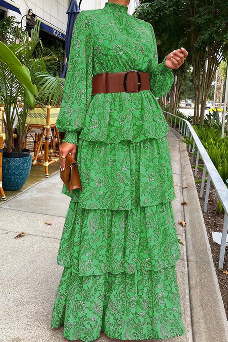 Work Print Printing Half A Turtleneck Long Sleeve Dresses