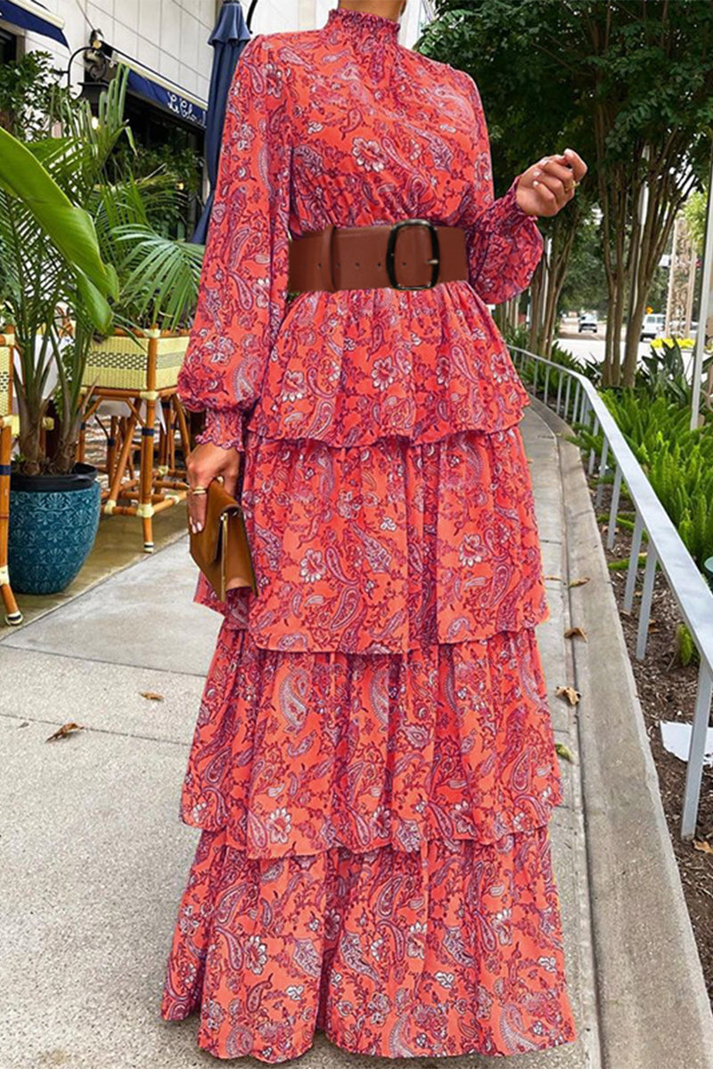 Work Print Printing Half A Turtleneck Long Sleeve Dresses