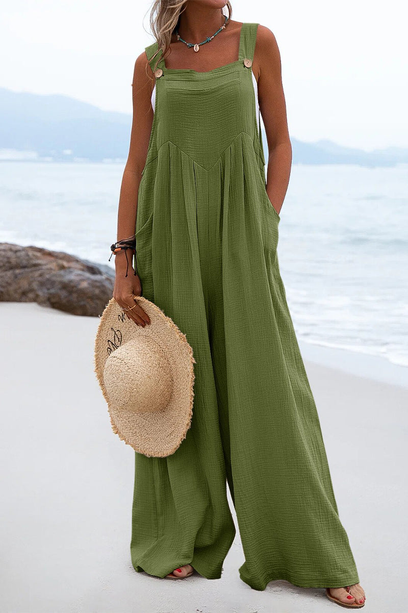 Casual Solid Split Joint Square Collar Loose Jumpsuits(13 Colors)