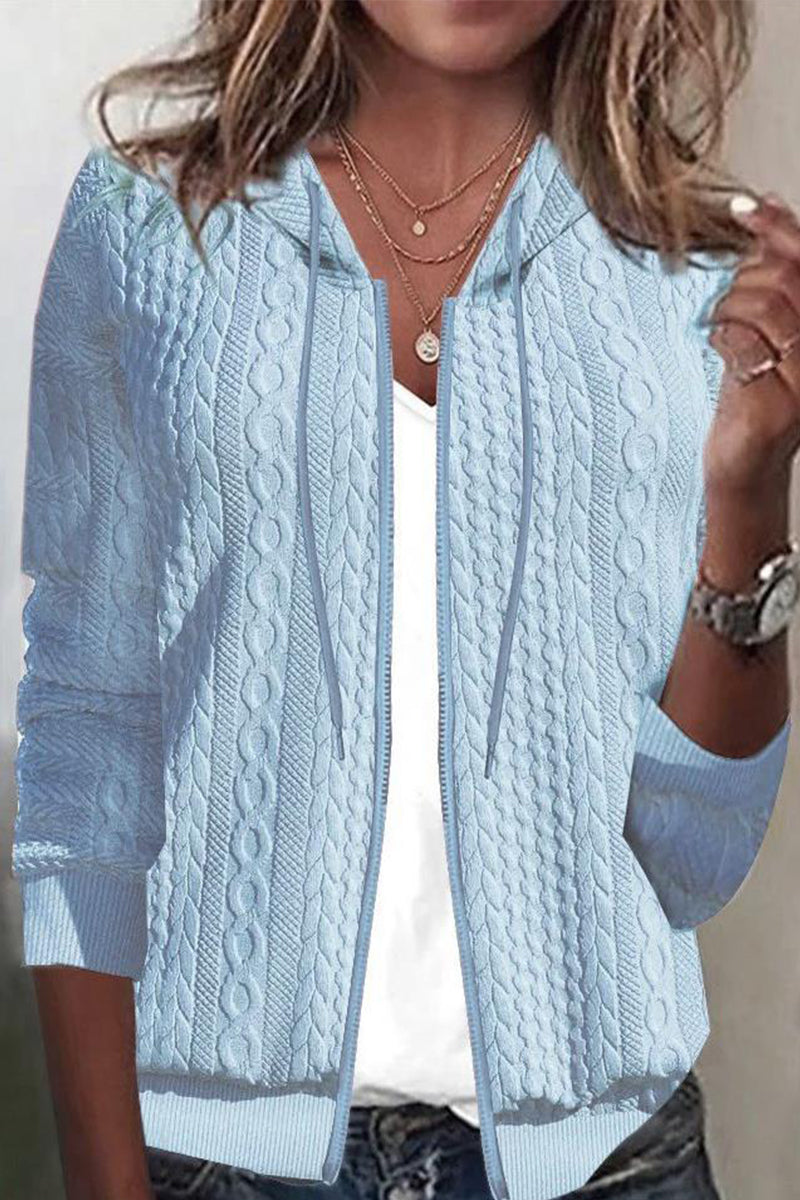 Casual Solid Zipper Hooded Collar Outerwear