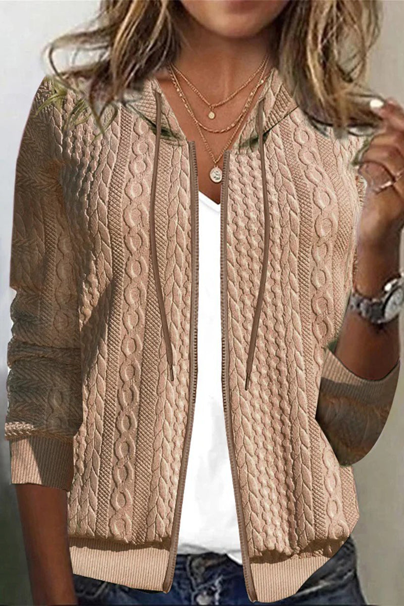 Casual Solid Zipper Hooded Collar Outerwear