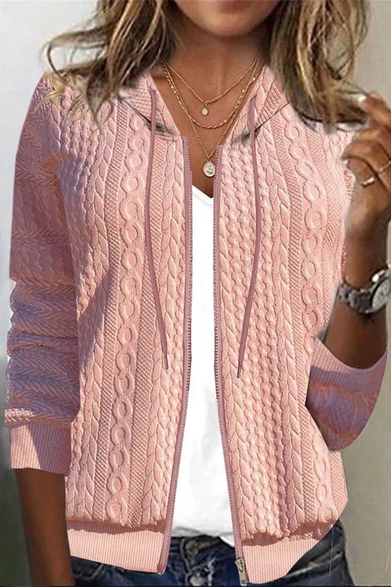 Casual Solid Zipper Hooded Collar Outerwear