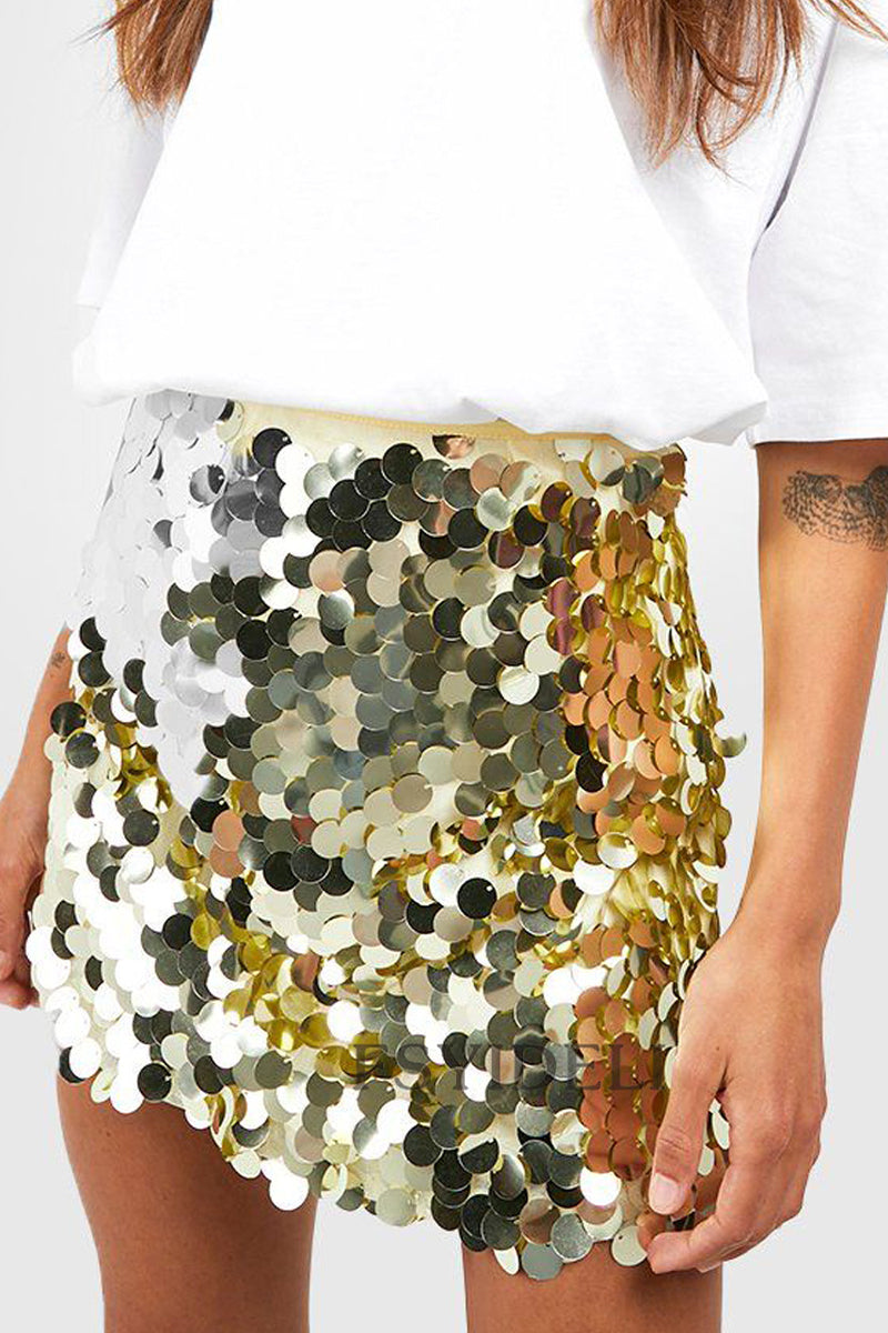 Sexy Solid Sequins Regular Type A Solid Color Bottoms