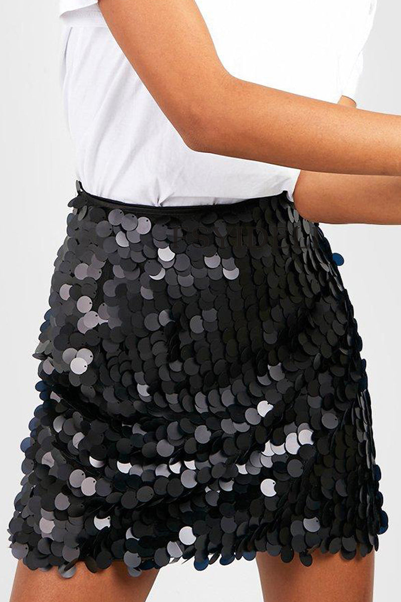 Sexy Solid Sequins Regular Type A Solid Color Bottoms