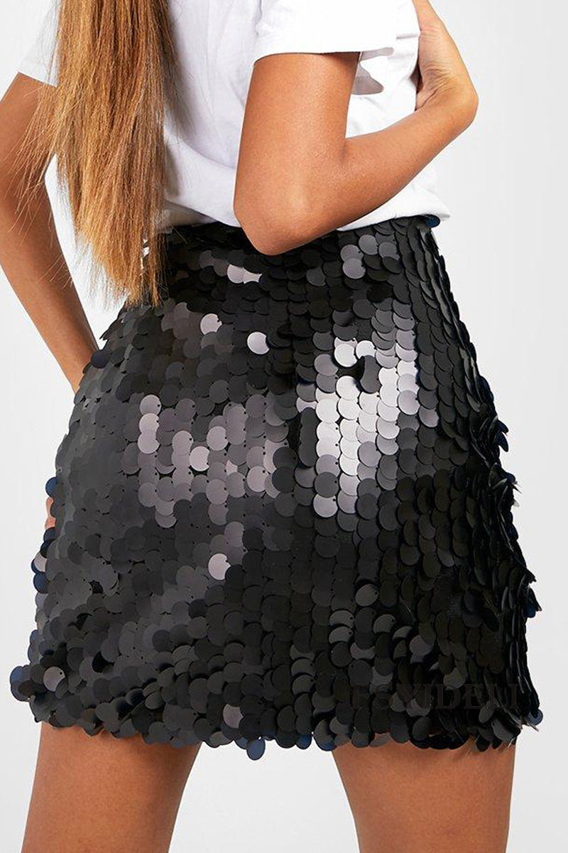 Sexy Solid Sequins Regular Type A Solid Color Bottoms