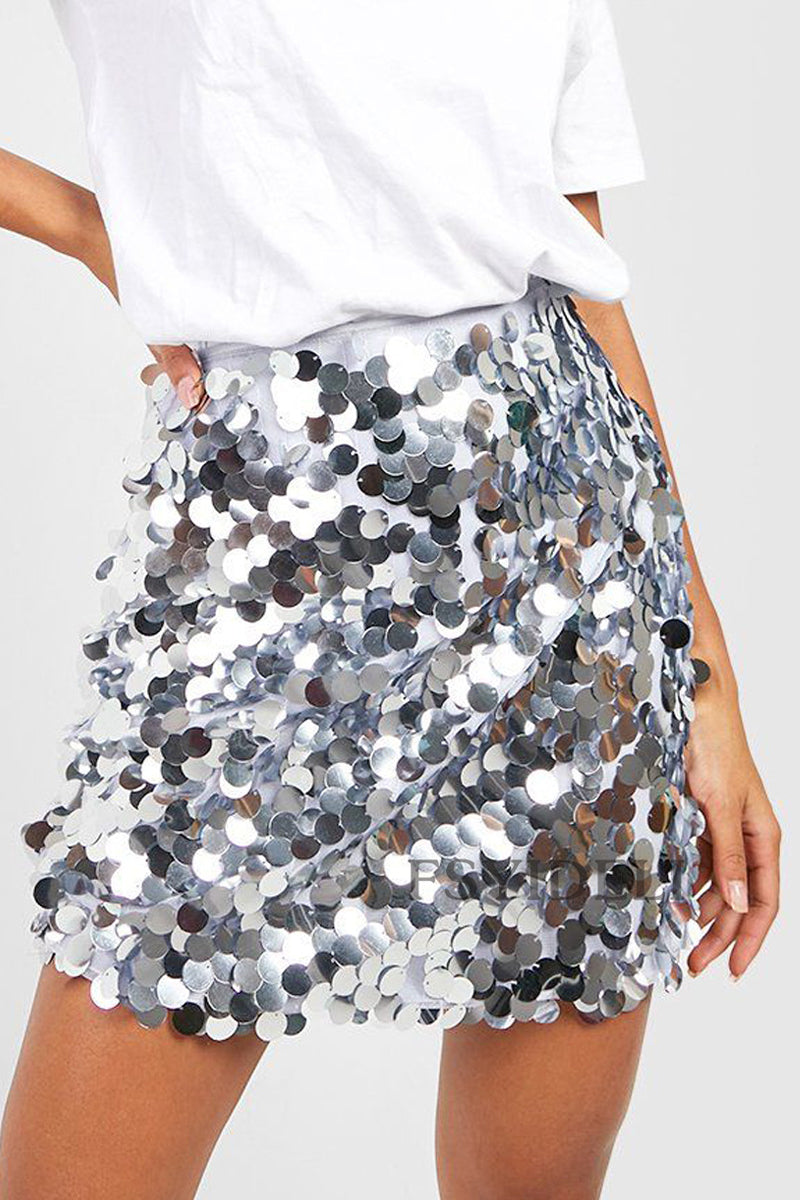Sexy Solid Sequins Regular Type A Solid Color Bottoms