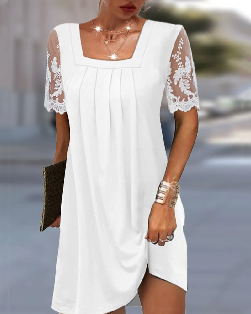 Solid Color Lace Sleeve Dress
