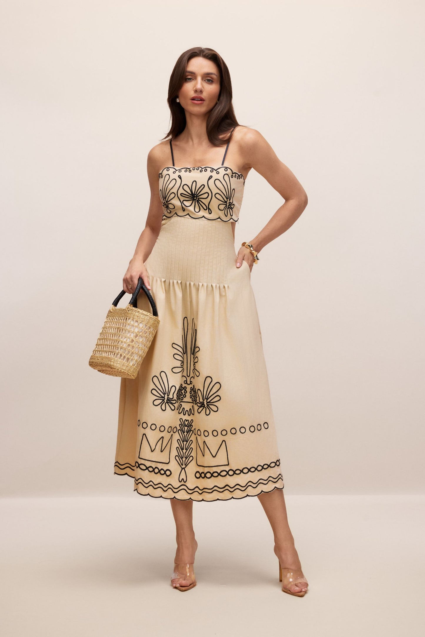 Caroline Abstract Embroidery Midi Dress