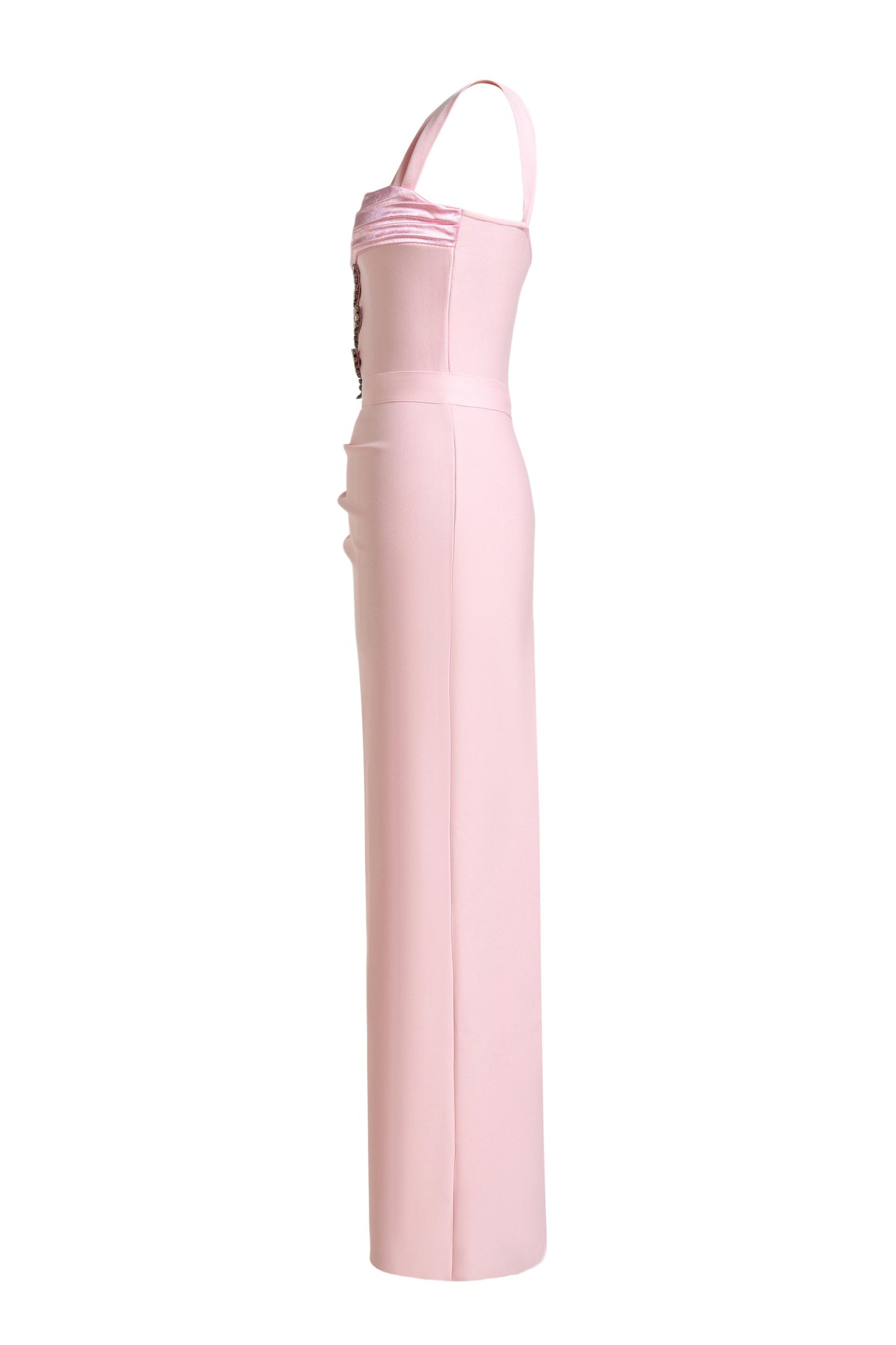 Satin Splicing Bandage Rhinestone Maxi Dress