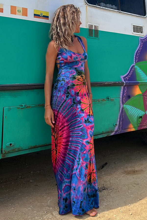 Tie-dye Printed Strappy Stretch Dress