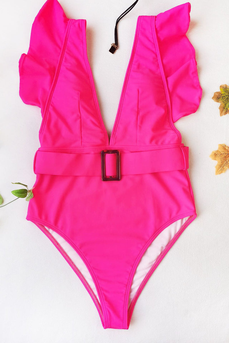 Stitching Ruffled One-piece Swimsuit