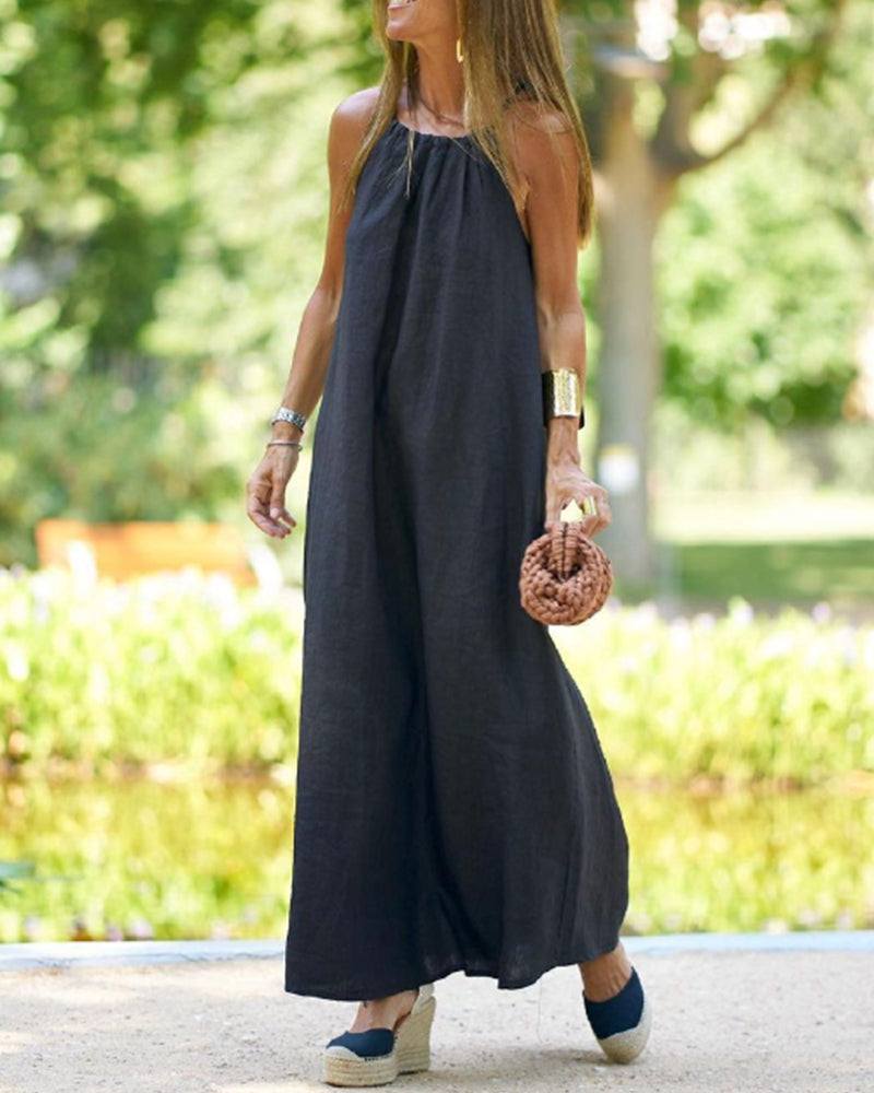 Solid Color Halter Slit Dress