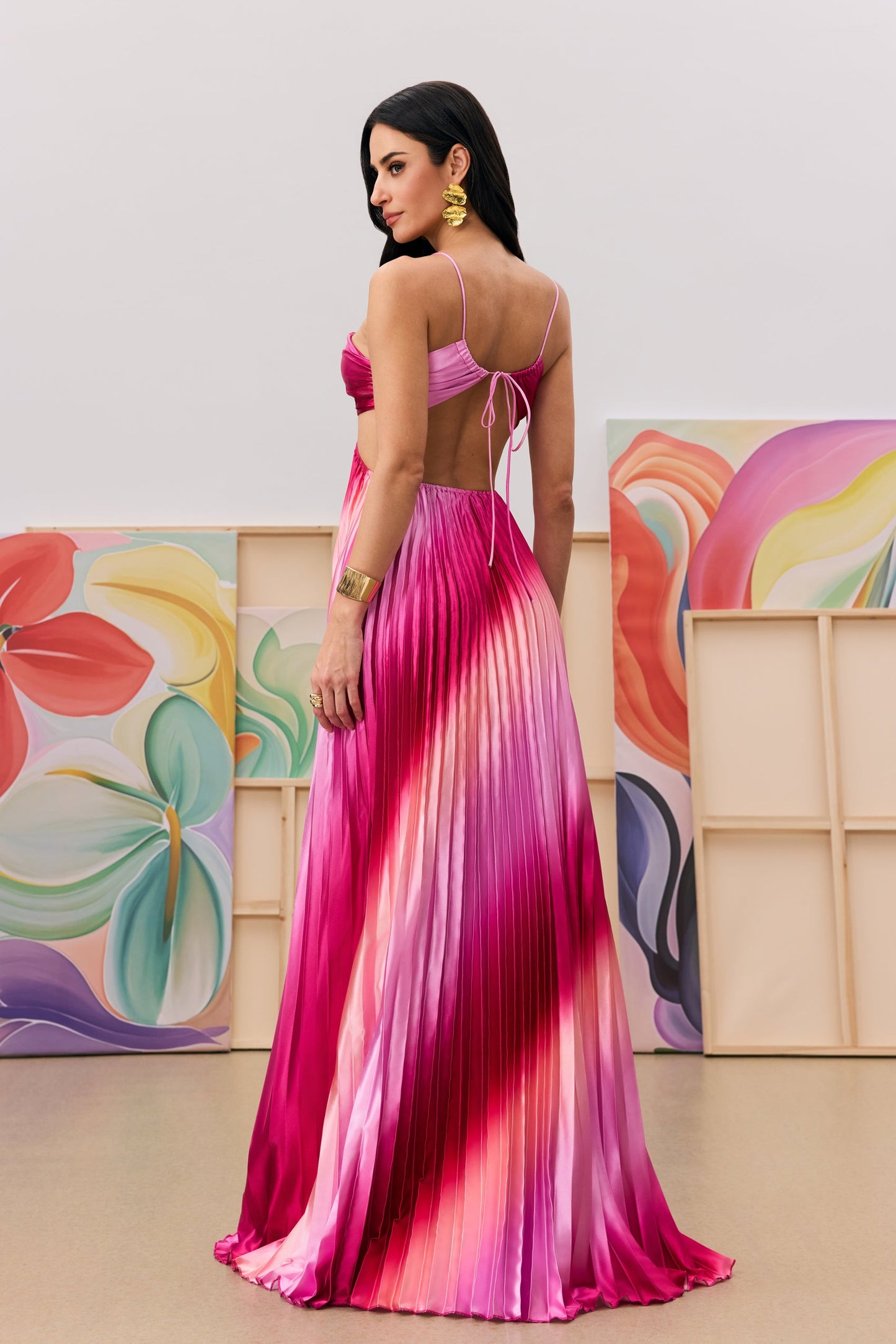 Hayley Pleated Gradient Cutout Maxi Dress