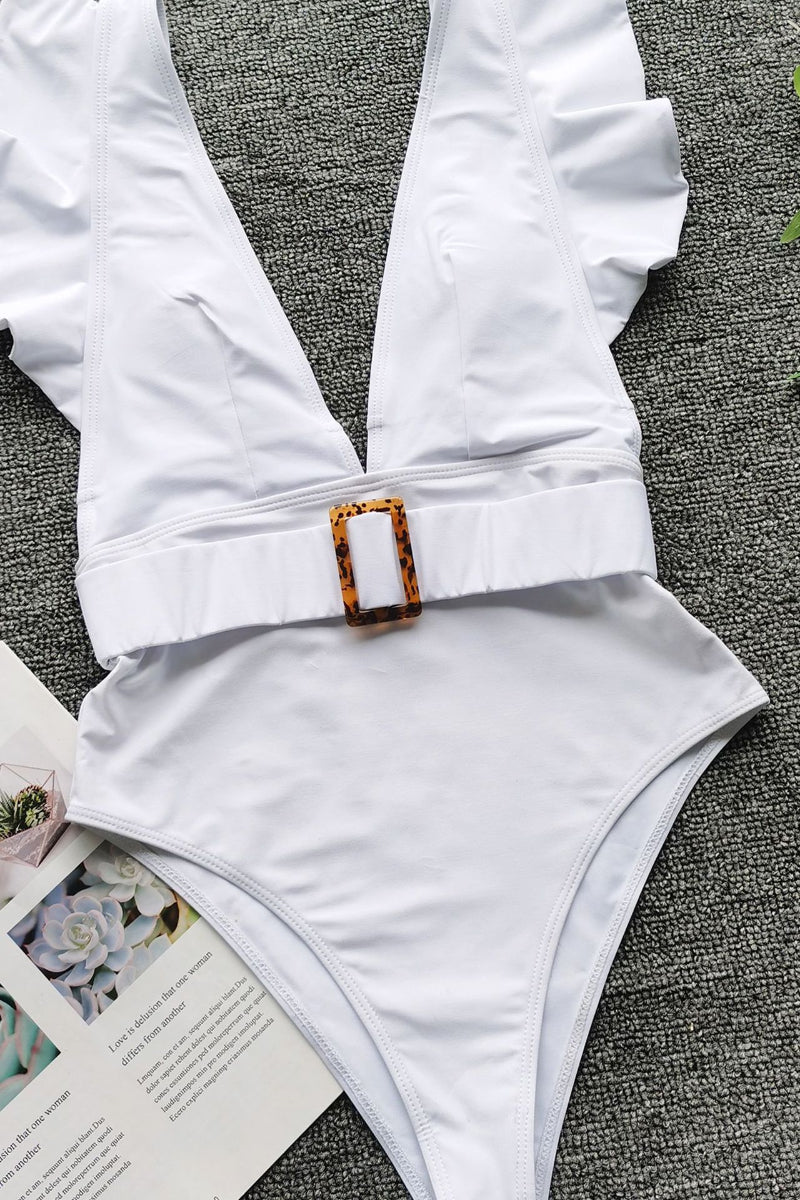 Stitching Ruffled One-piece Swimsuit (2 Colors)