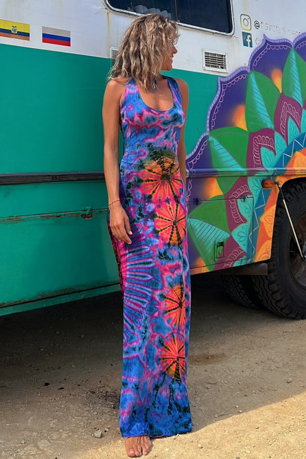 Tie-dye Printed Strappy Stretch Dress
