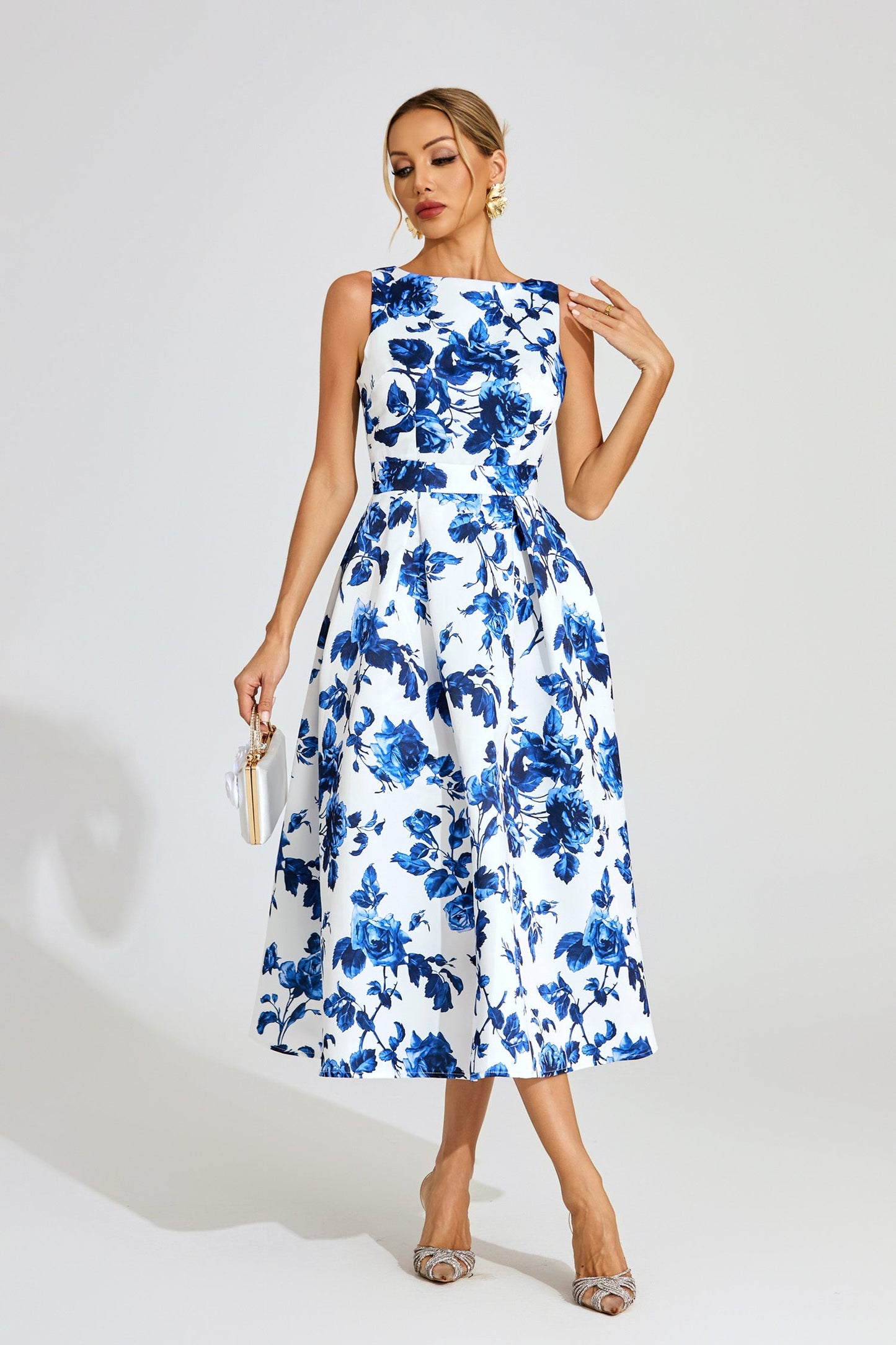 Candice Blue Floral Midi Dress