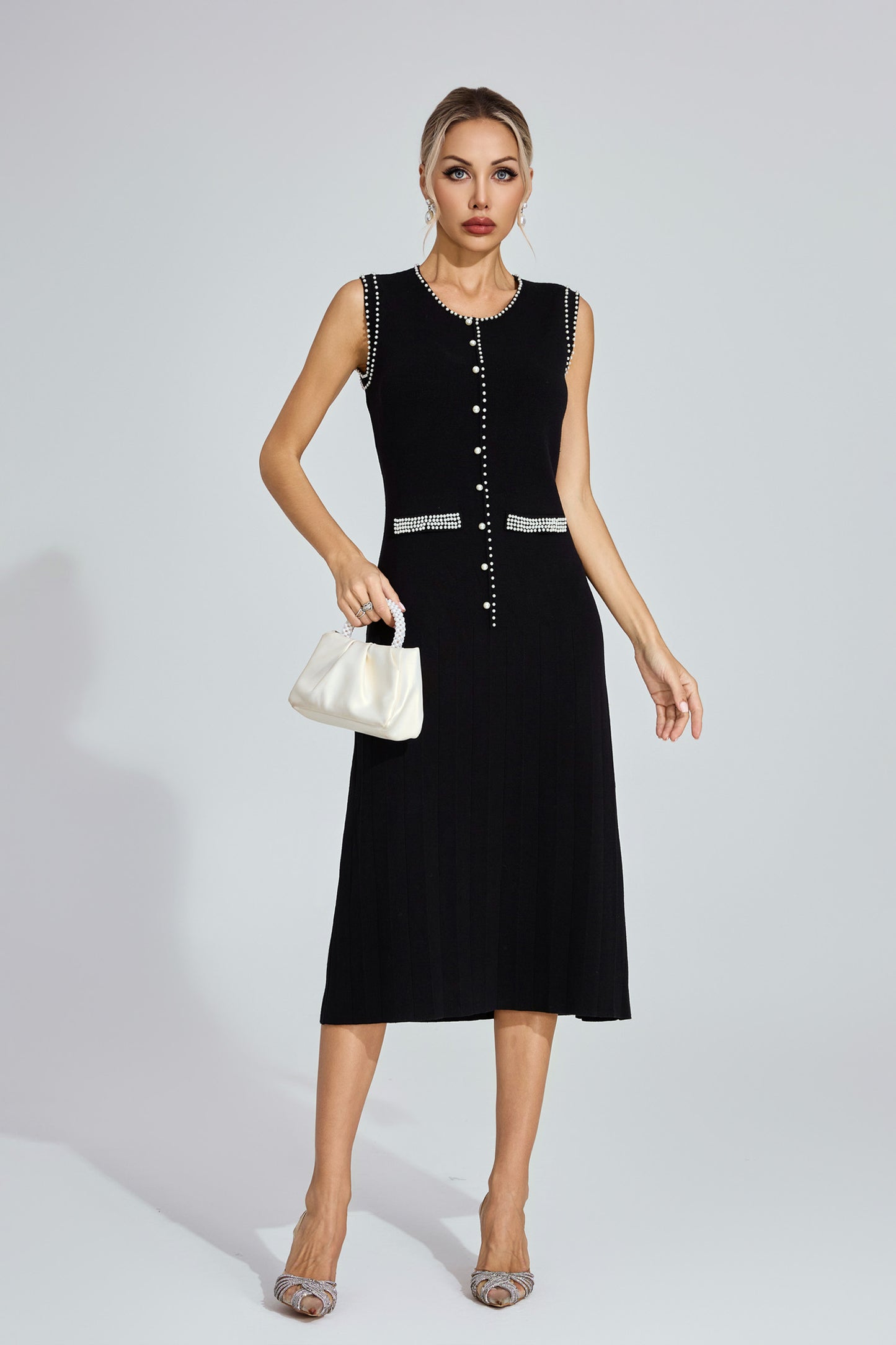 Cotton Black Knit Midi Dress