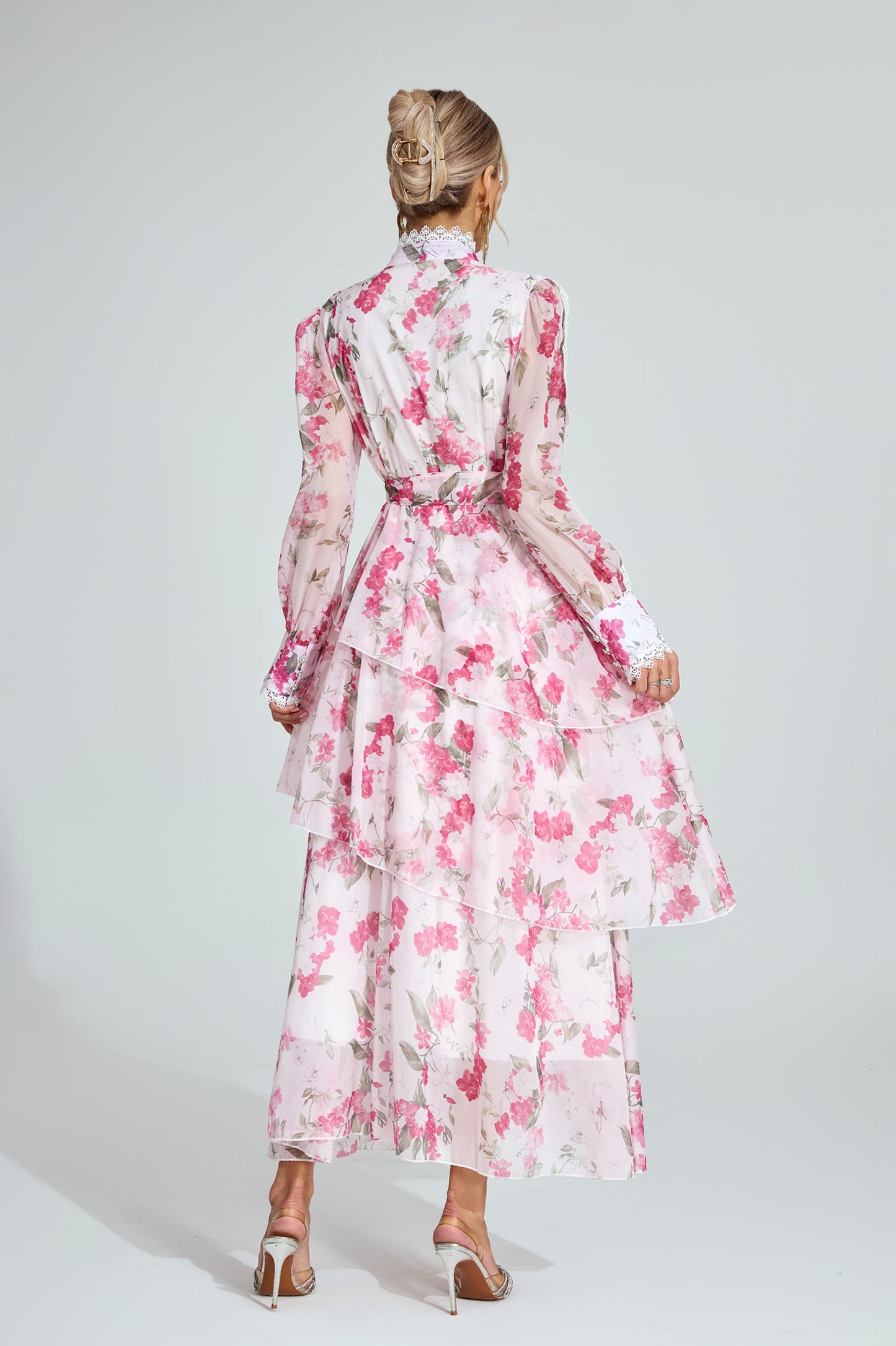 Egbert Pink Floral Chiffon Maxi Dress.