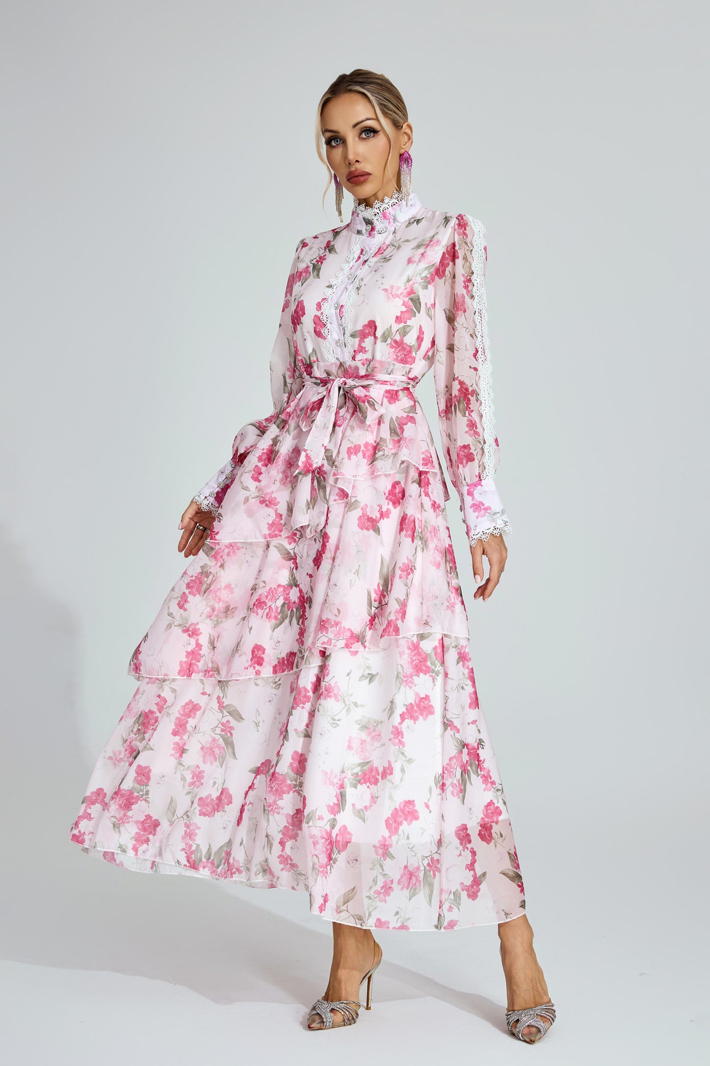 Egbert Pink Floral Chiffon Maxi Dress.