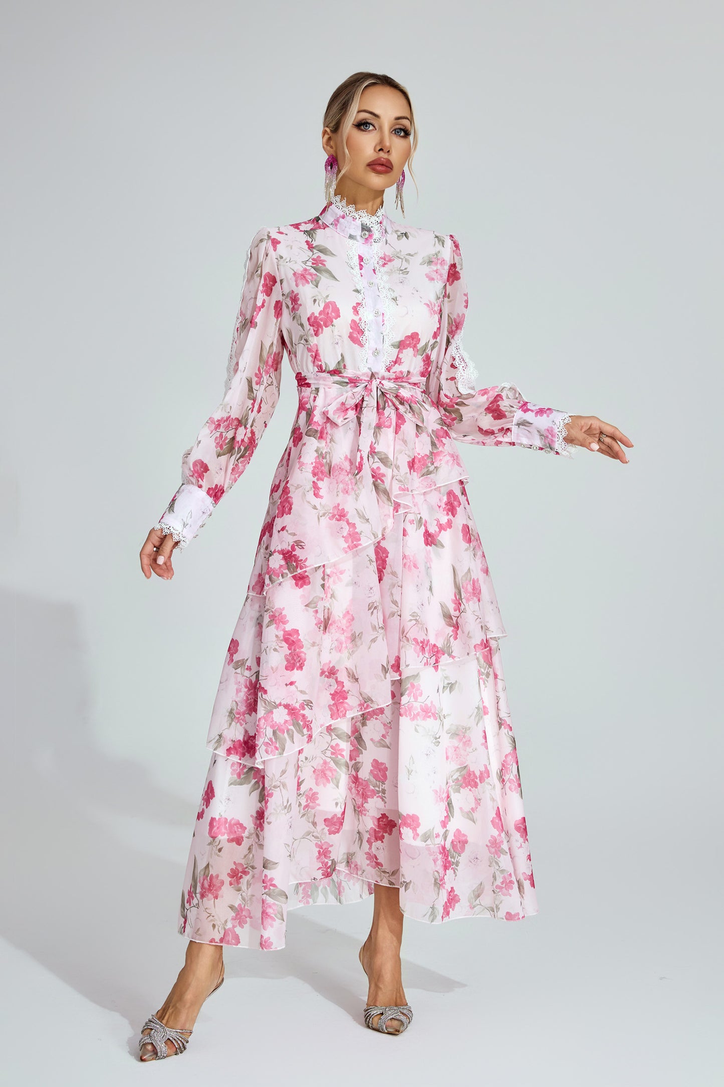 Egbert Pink Floral Chiffon Maxi Dress.