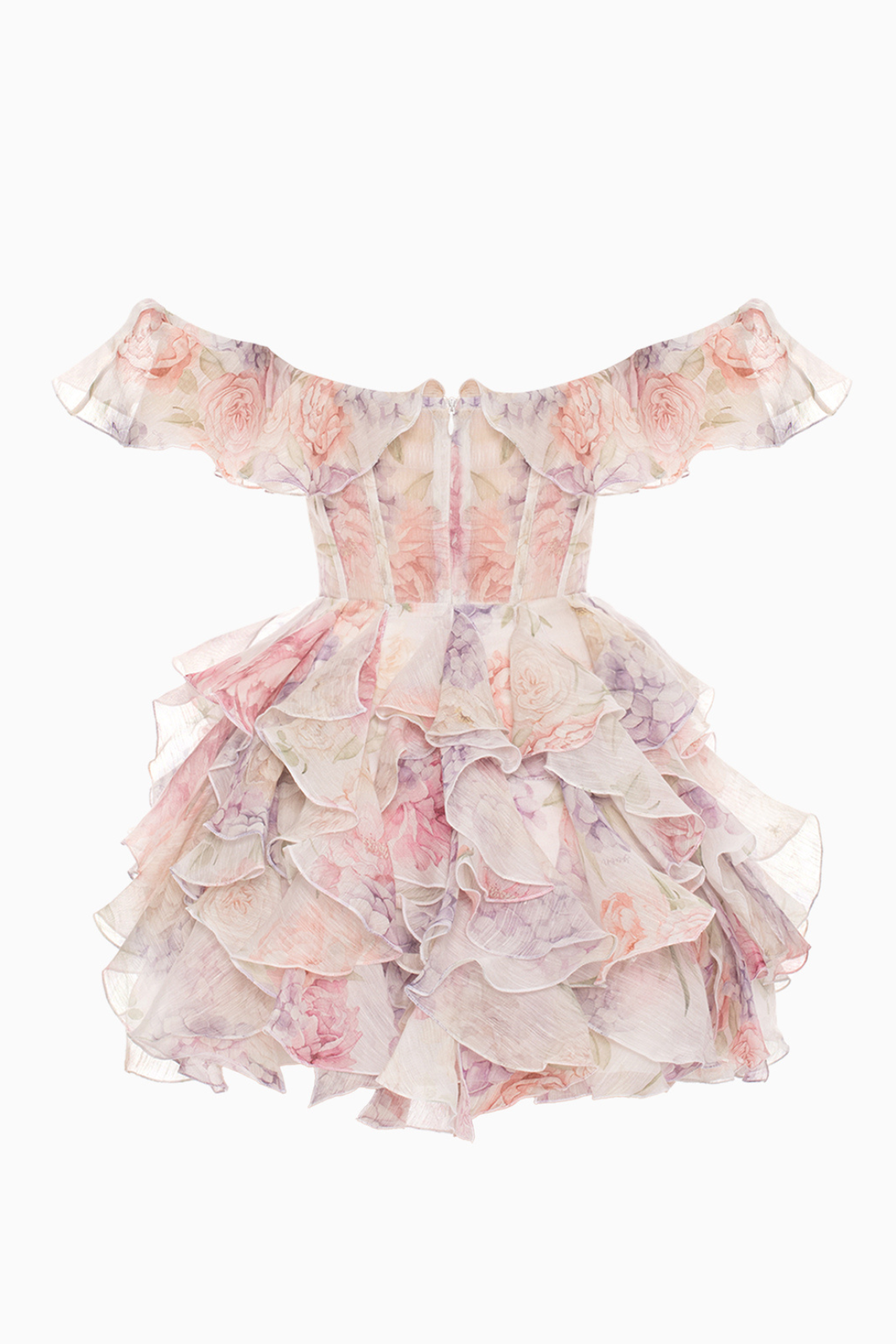 Floral Chiffon Off-Shoulder Mini Dress