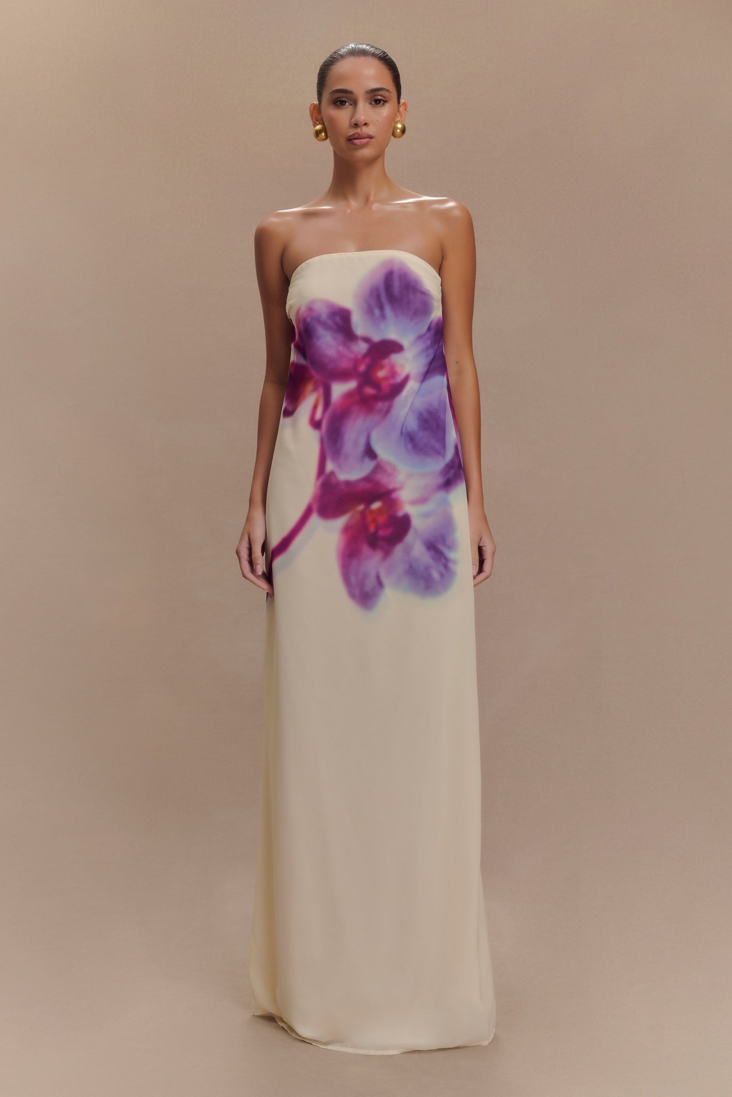 Satin Floral Off Shoulder Maxi Dress