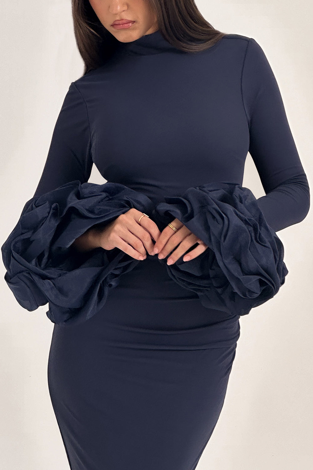 Jersey Puff Sleeve Ruched Maxi Dress